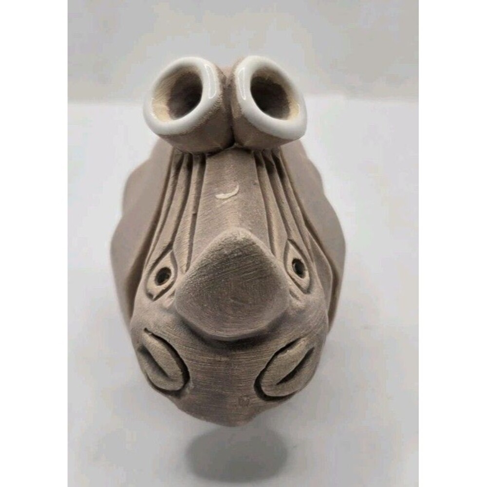 Artesania Rinconada Uruguay RHINOCEROS Art Pottery Figurine 4” long Signed Art